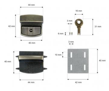 Mappenschloss MIKE 43 x 42 mm altmessing (3-tlg.)