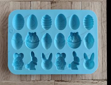 Silikon - Gießform Ostern Hase Korb Osterei 18 Formen blau