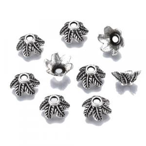 Perlenkappen 11 x 10 mm / 2 mm BLUME filgran antik silber