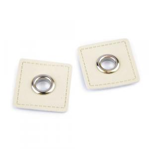 Ösen-Patches Kunstleder QUADRAT 30 x 30 mm gold pastell silber