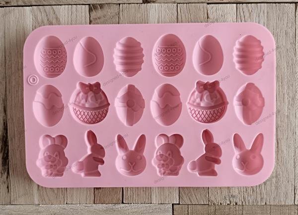 Silikon - Gießform Ostern Hase Korb Osterei 18 Formen rosa