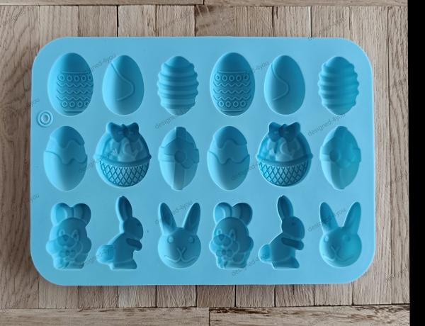 Silikon - Gießform Ostern Hase Korb Osterei 18 Formen blau