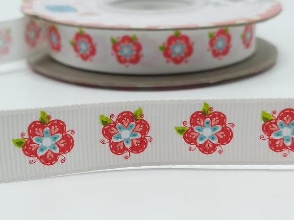 Ripsband BLUME 17 mm rot weiss Riley Blake