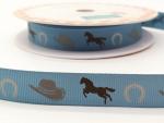 Ripsband COWBOY Hufeisen Pferd Hut 17mm blau natur Riley Blake